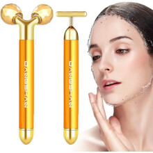 2-in-1 Beauty Bar 24k Gold Gesichtsmassagegerät, 3D-Elektroroller und T-förmiger Gesichtsmassager für Arme, Augen, Nase und Kopf