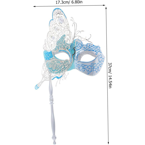 Maschera da sera in metallo con farfalla veneziana e bastoncino per donna 1