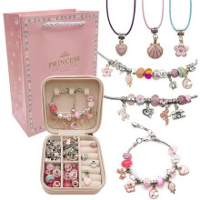 66-teiliges DIY-Schmuckset mit Anhängerarmbändern, Geburtstagsgeschenk für Kinder, Mädchen von 6-12 Jahren, Kreatives Rosa