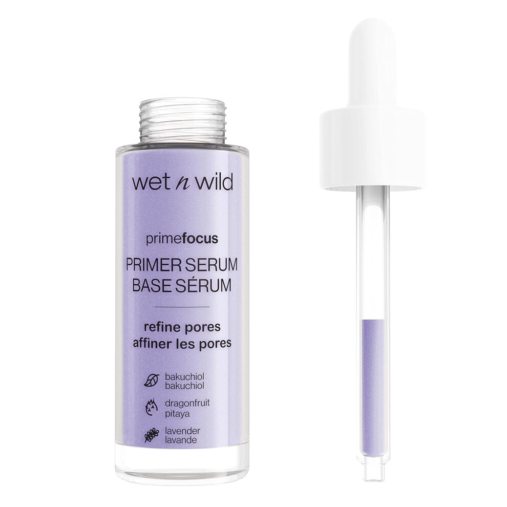 Wet N Wild Prime Focus Pore Minimizing Facial Serum Primer Makeup Extending, Improves Skin Texture, Hydrating & Exfoliating Retinol Alternative- Purple