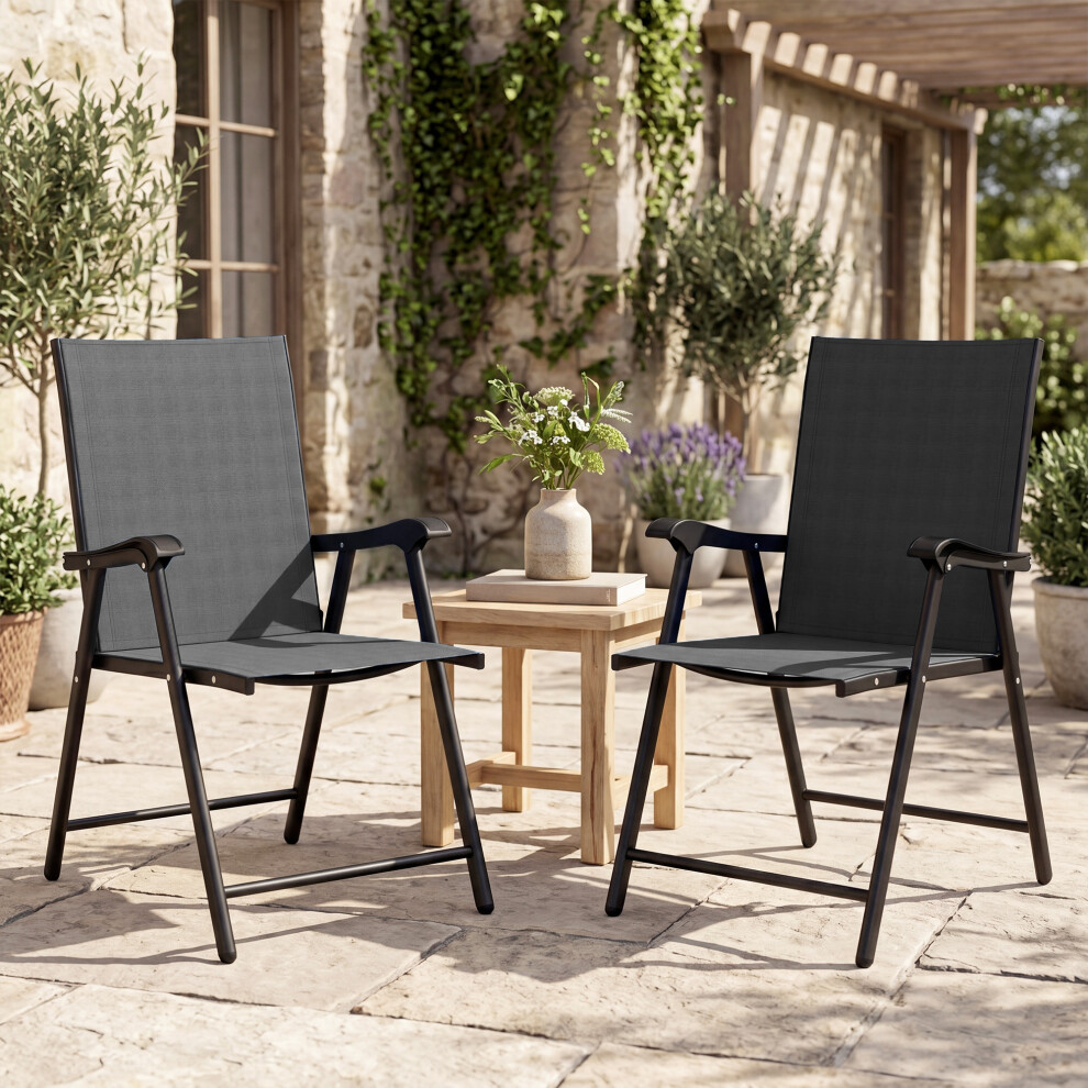 Outsunny Folding Garden Chairs Set Of 2 With High Back, Armrests, Black