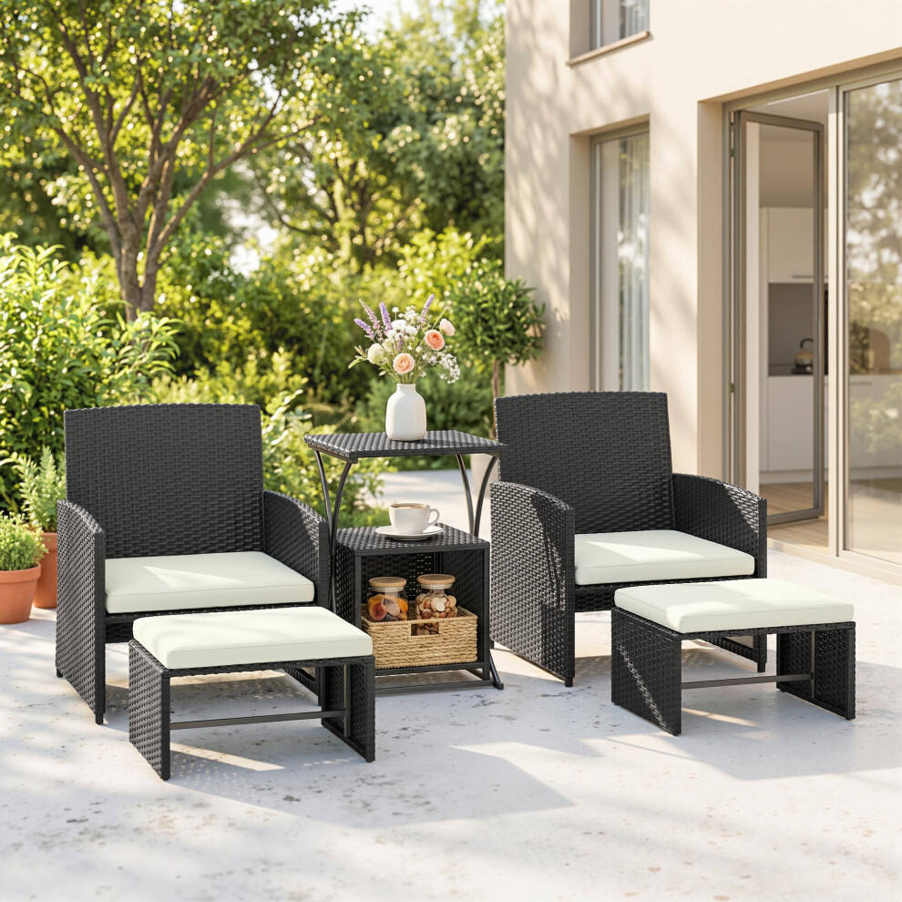 Outsunny 6 Piece Rattan Garden Furniture Set With Nesting Tables, Black