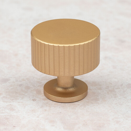 28mm Brushed Brass Reeded Round Cabinet Knob 2