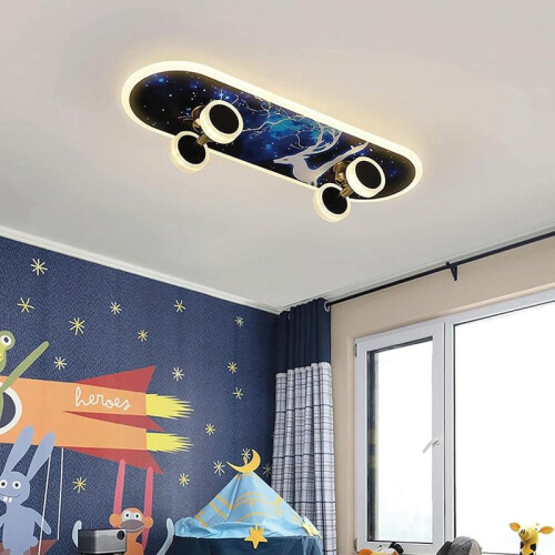 Plafonnier LED pour enfants en forme de skateboard, modèle A, à intensité variable avec télécommande, plafonnier