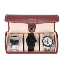 Cuque 3-Gitter-Zylinder-Uhrenständer, Uhrenrollenhalter, Armbanduhren-Displaybox, Schmuck-Geschenkaufbewahrungsbox (Braun)