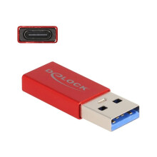 Adaptador Delock USB-A macho para USB-C fêmea, ativo, 10 Gbps - Vermelho