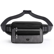 Bauchtasche – Unisex – Großes Fassungsvermögen – 7 Reißverschlusstaschen – Verstellbarer Gurt – Schwarz
