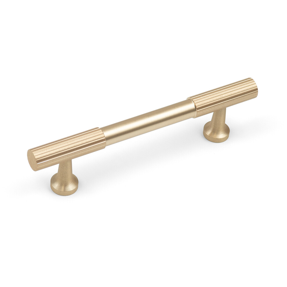 96Mm Brushed Brass Reeded T-Bar Cabinet Handle 5056767305846