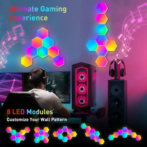 Applique murale hexagonale LED RGB réglable, commande tactile et application 2