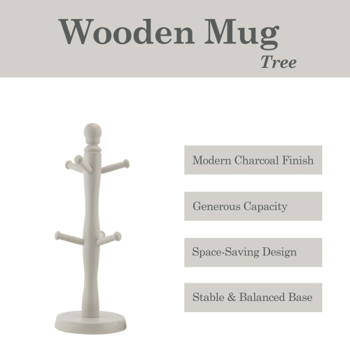 Apollo Grey Beechwood Mug Tree 6 Hook Cup Holder 1