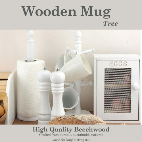 Apollo Grey Beechwood Mug Tree 6 Hook Cup Holder 2
