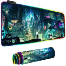 XXL RGB Gaming-Mauspad (800 x 300 mm), 10 LED-Beleuchtungseffekte, rutschfest, verschleißfest für Gamer, Computer, PCs