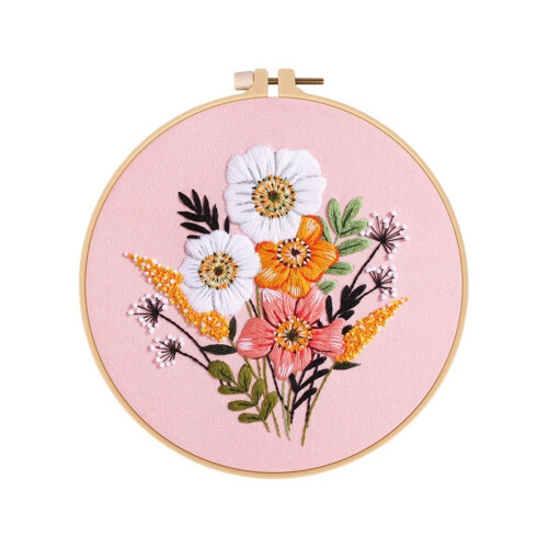 DIY Hand Embroidery Starter Kit - 3 Sets with Floral Patterns, Hoop and Tools 1