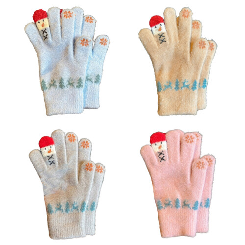 Multipurpose Knit Gloves Snowman Design Touchscreens-pink 1