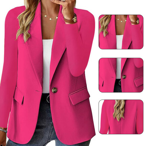 Women Long Sleeve Notched Lapel Button Work Office-apricot S 1