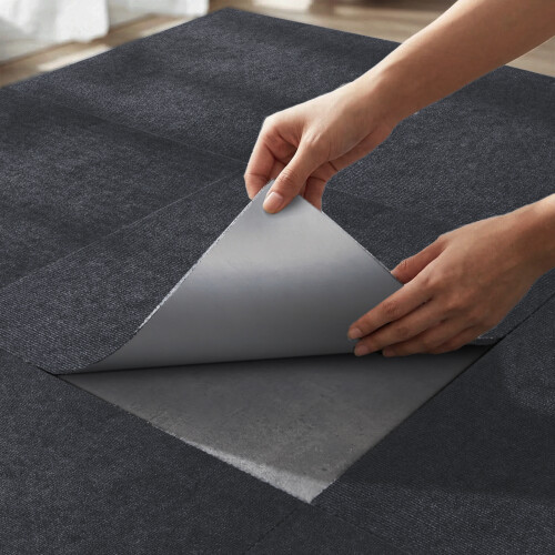 Living And Home (Dark Grey, 60x60cm) 10pcs Polyester Self Adhesive Carpet Tiles 1