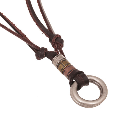 Vintage Doppelkreis-Lederhalskette Brown