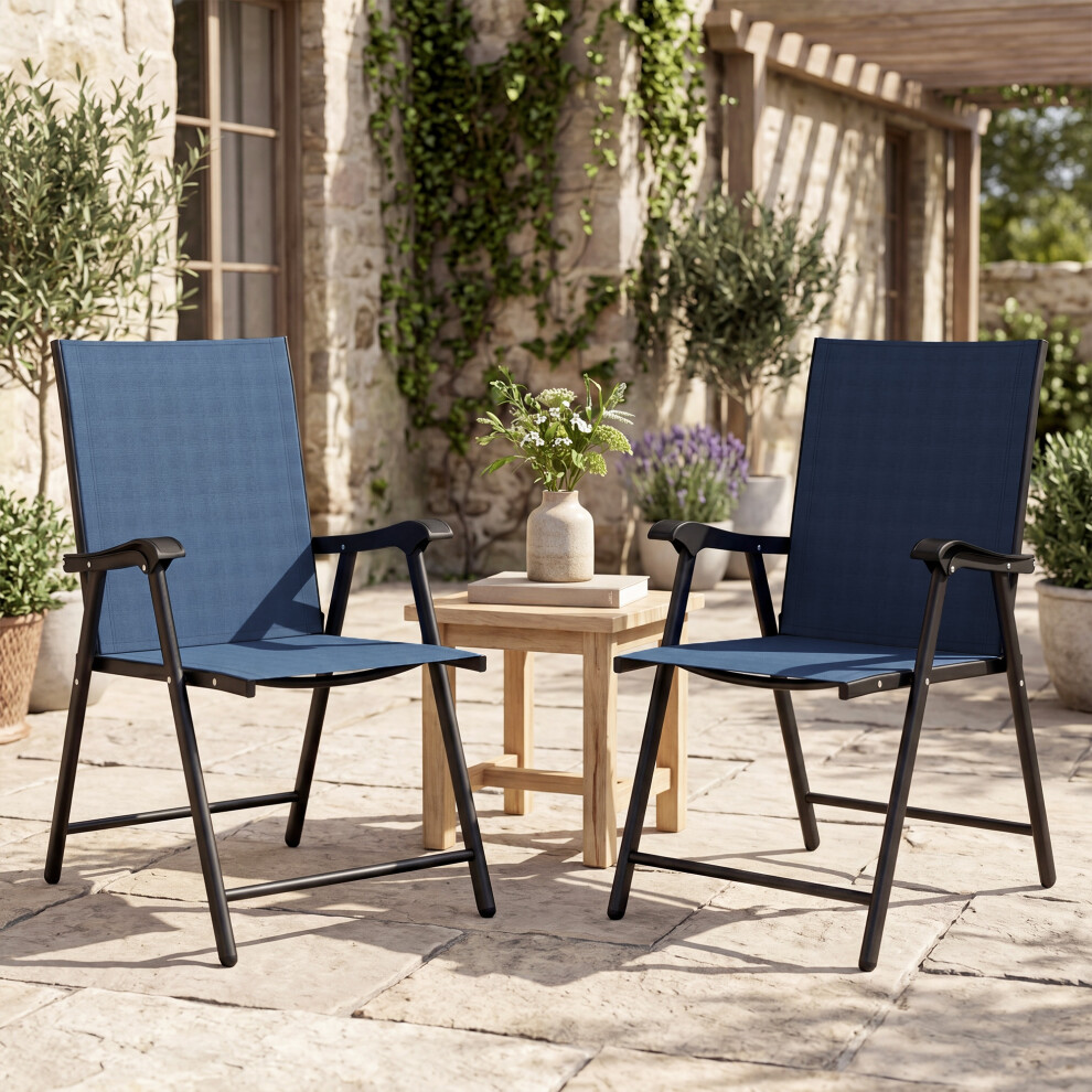 Outsunny Folding Garden Chairs Set Of 2 With High Back, Armrests, Navy Blue
