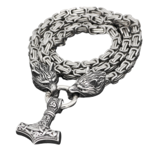 Wikingerschmuck Thorshammer mit Lederhalskette Silber 90 cm