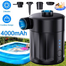 Elektrische Luftpumpe, tragbare 4000-mAh-Elektropumpe, Luftmatratzenpumpe mit 4 Düsen