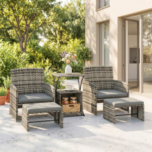 Outsunny 6 Piece Rattan Garden Furniture Set with Nesting Tables, Grey