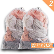 2er-Pack extra große Wäschesäcke, weiße Wäschenetze mit Kordelzug für Waschmaschinen, wiederverwendbar