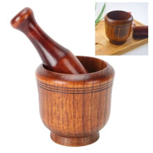 LAR Mörser- und Stößel-Set, Mahlschale aus Holz, manuelle Gewürzmühle für Knoblauch, Ingwer und Gewürze für die Küche, Mörser und Stößel