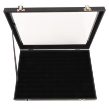Ringvitrine – SALUTUYA – 100 Fächer – Transparenter Deckel – Schwarzes Holz – 35 x 24 x 5 cm