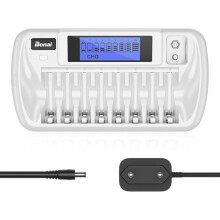 8+1-Steckplatz-LCD-Akkuladegerät, universell für AA/AAA/Ni-MH/Ni-CD/9V-Akkus, intelligentes LCD-Display