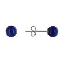 Rhodinierte Silberohrstecker mit 6 mm großen Lapislazuli-Perlen – LES POULETTES – Damen – Blau