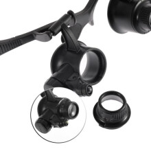 10x, 15x, 20x, 25x LED-Vergrößerungsbrille, Doppelaugenvergrößerungslinse, Uhrenreparatur-Juwelierlupe mit 2 LEDs