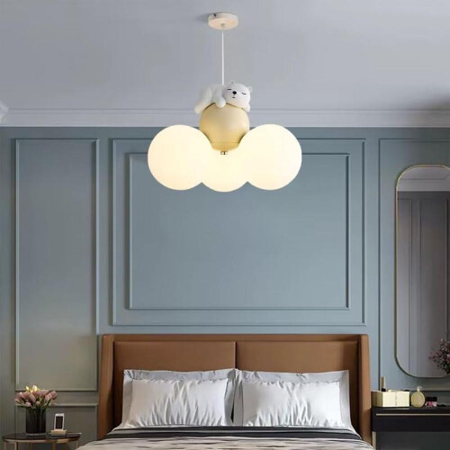 Cartoon-style sleeping bear LED pendant light, children's bedroom ceiling light, decorative light 1