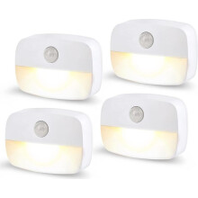 Lampka nocna LED Welikera z czujnikiem ruchu, 4 sztuki ciepłej białej lampki zasilanej bateryjnie, 2 tryby świecenia, automatyczne włą