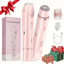 Intiem scheerapparaat voor vrouwen, 2-in-1 met dubbele kop, elektrisch, USB-opladen, IPX7 waterdicht, voor gezicht, lichaam en bikinili