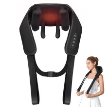 Draadloze 6D Shiatsu nekmassager met warmtefunctie en diepe kneedmassage voor nek en schouders, ideaal voor ontspanning.