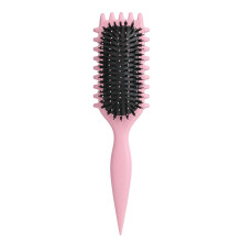 Krulborstel, stylingborstel met everzwijnhaar, ontwarrende en stylende haarborstel voor vrouwen, roze