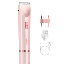 Aparador íntimo feminino 2 em 1 com cabeça dupla, elétrico, USB, à prova d'água IPX7, para rosto e corpo, rosa.
