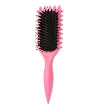 Krulborstel, stylingborstel met everzwijnhaar, ontwarrende en stylende haarborstel voor vrouwen, rood