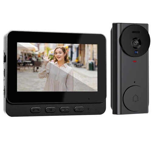 Campainha com câmera, campainha de vídeo à prova d'água 1080P, campainha sem fio com tela IPS de 4,3 polegadas e câmera, campainha Wi-F