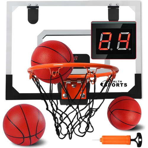 Mini cesta de basquete infantil para ambientes internos, conjunto com 3 bolas — Mini cesta com placar eletrônico — Cesta de basquete