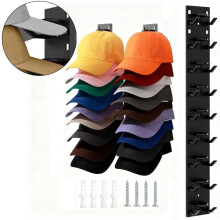 Conjunto de 2 suportes de parede para bonés, organizador autoadesivo para bonés de beisebol sem necessidade de furar, preto.