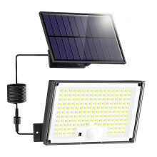 Solcellelampe med bevegelsessensor, 172 LED-lys, IP65 vanntett, 3 moduser, fjernkontroll, utendørsbelysning for hage, garasje, gårdspla
