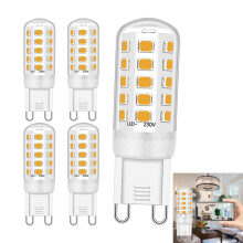 5 żarówek wtykowych LED G9, 3,5 W, 400 lumenów, ciepła biel 3000 K, długotrwała żywotność, brak migotania