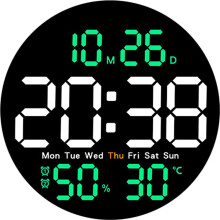 Relógio de parede digital com controle remoto, relógio LED com 10 níveis de brilho e ajuste automático de intensidade, calendário de pa