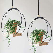 stuks hangende bloempotplank met binnenbloempotten, balkondecoratie, planten, woonkamer, houten plank, hangende bloempot, Ro