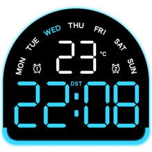 Relógio com luz ambiente LED regulável, função de alarme, monitoramento de temperatura e 2 visores – perfeito para quarto e escritório