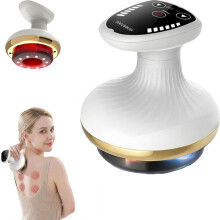 Oplaadbaar massageapparaat met 6 warmtestanden, Gua Sha cupping massage, vacuümfunctie en rood LED-licht, anti-cellulitis.
