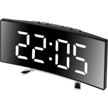 Gebogener LED-Digitalwecker mit Spiegel, 6-Zoll-Display, USB- und Batterieanschluss, Temperaturanzeige, Schlummerfunktion, Nachtmodus,