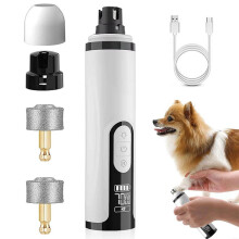 Tagliaunghie silenzioso per cani e gatti, ricaricabile tramite USB e con testine abrasive aggiuntive.