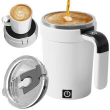 Caneca de café com misturador magnético e indicador de temperatura, 380ml, para chocolate quente e bebidas com leite.